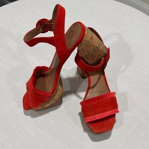 Bernardo Scarlet Suede Cork Wedges